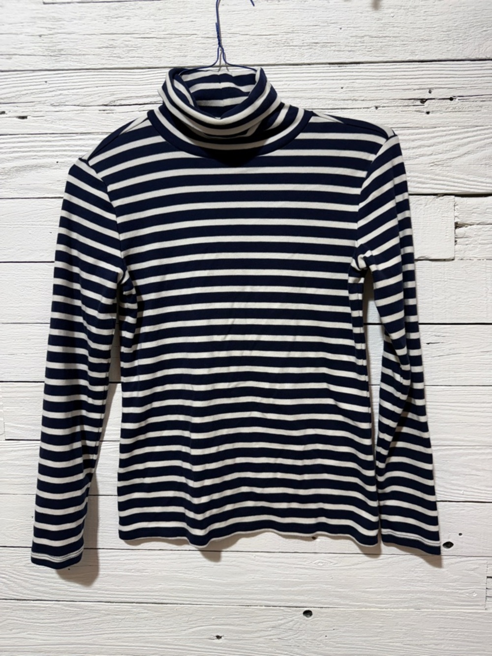 Ann Taylor Weekend Navy & White Striped Turtleneck